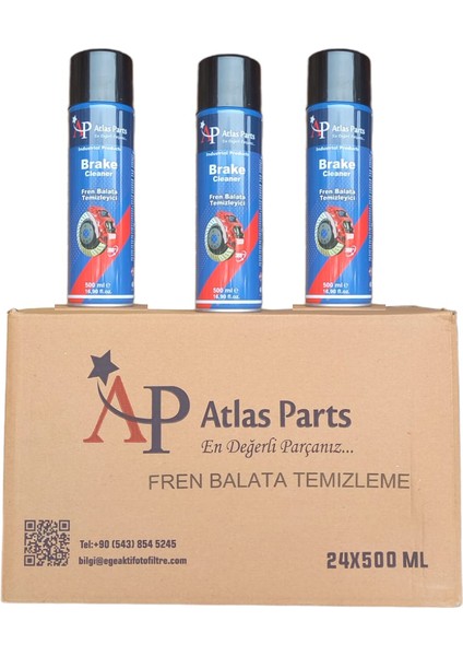 Atlas Parts Fren Balata Temizleme Spreyi 500 ml (2023 Üretim)- 1 Koli (24 Adet)