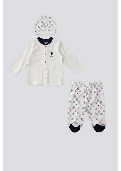 Krem Çıtçıtlı Uspa Desen Bebek 3'lü Takım