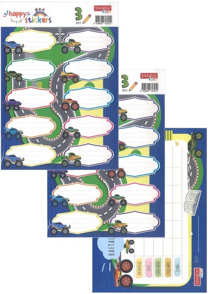 Okul Etiketi Erkek Modeli 10 Lu 2 Yaprak Ders Programlı 1 Paket Defter Kitap Etiketi Desenli Renkli Etiket