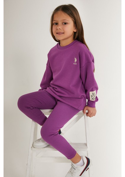 U.S. Polo Assn. U.s. Polo Assn Shiny Girl Mor Kız Çocuk Uzun Kol Pijama Takım