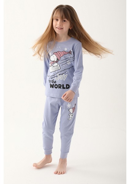 Açık Indigo Kız Çocuk Uzun Kol Pijama Takım
