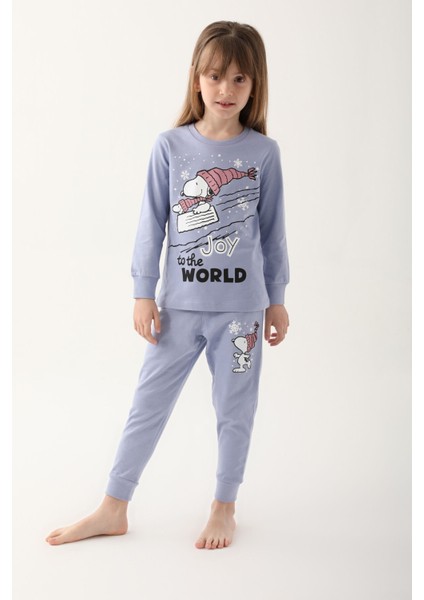 Açık Indigo Kız Çocuk Uzun Kol Pijama Takım