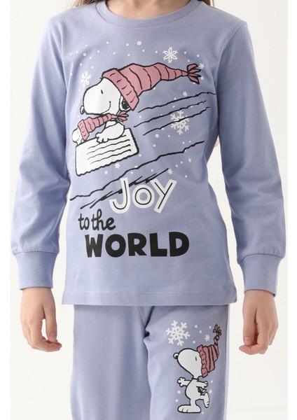 Açık Indigo Kız Çocuk Uzun Kol Pijama Takım
