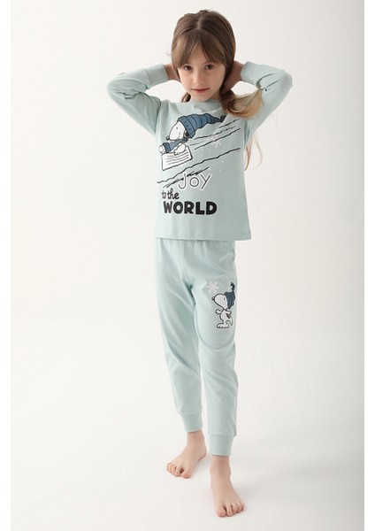 Açık Mint Kız Çocuk Uzun Kol Pijama Takım