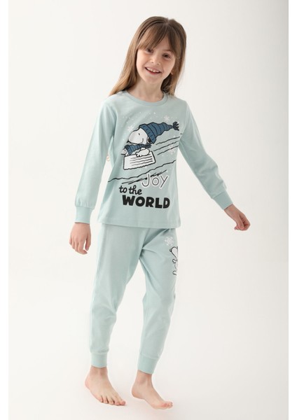 Açık Mint Kız Çocuk Uzun Kol Pijama Takım