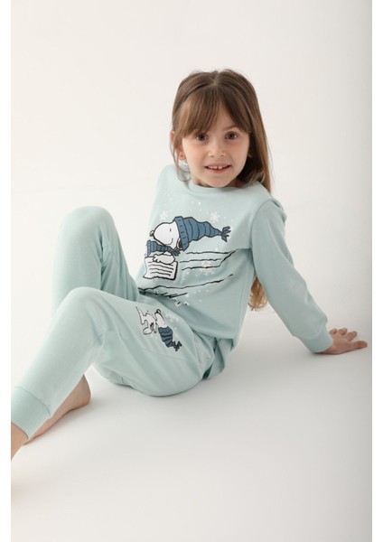 Açık Mint Kız Çocuk Uzun Kol Pijama Takım