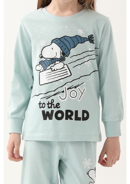 Açık Mint Kız Çocuk Uzun Kol Pijama Takım