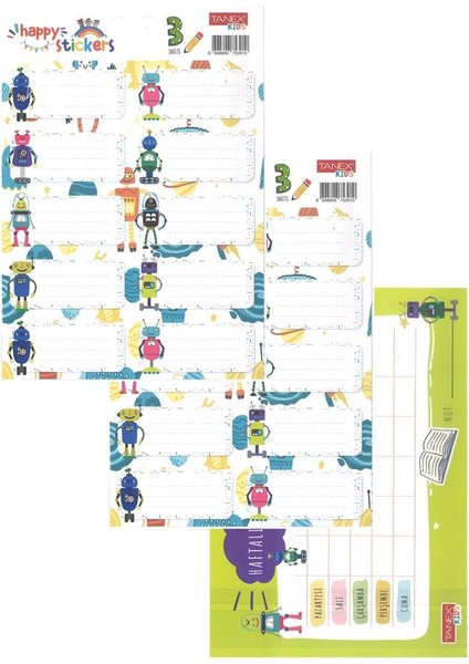 Okul Etiketi Erkek Modeli 10 Lu 2 Yaprak Ders Programlı 1 Paket Defter Kitap Etiketi Desenli Renkli Etiket