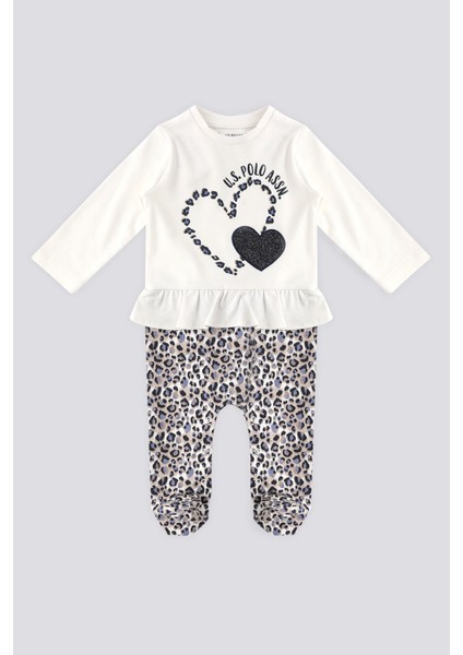 Krem Ön Baskılı Fırfır Detay Bebek Tulum