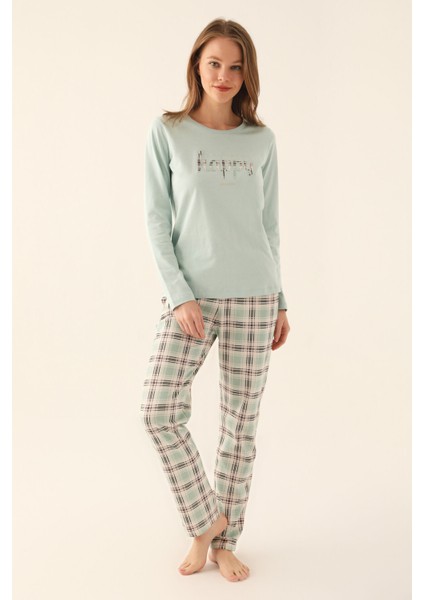 Açık Mint Kadın Uzun Kol Pijama Takım