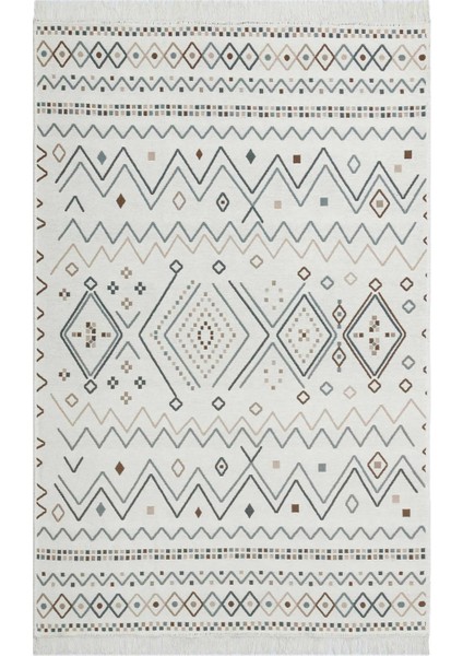 Arya Ar 05 Beıge Blue Çift Taraflı Modern Desenli Dokuma Kilim