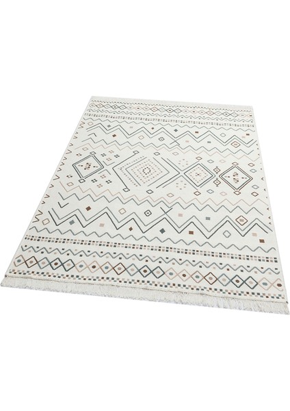 Arya Ar 05 Beıge Blue Çift Taraflı Modern Desenli Dokuma Kilim