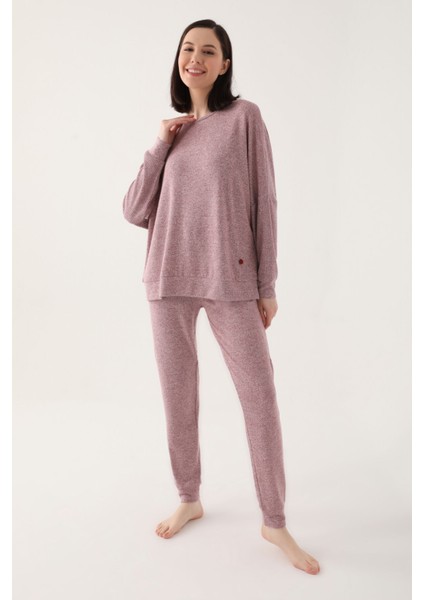 Bright Pinstripe Kahverengi Kadın Uzun Kol Pijama Takım