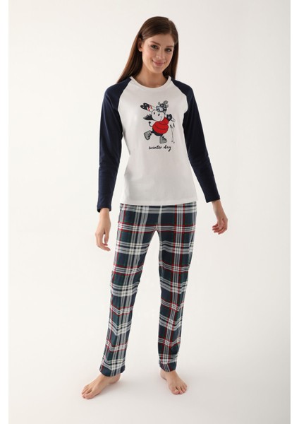 Winter Day Beyaz Kadın Uzun Kol Pijama Takım modelleri