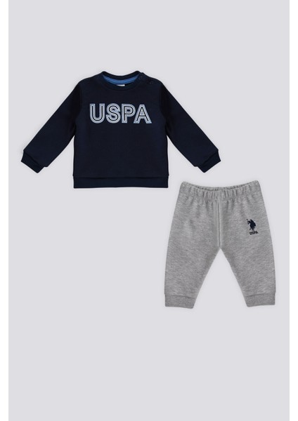 Lacivert Uspa Baskı Çıtçıtlı Bebek 2'li Takım