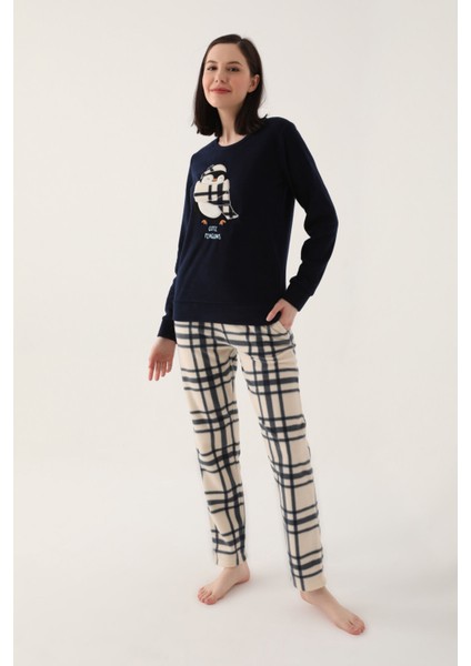 Cute Penguins Lacivert Kadın Uzun Kol Pijama Takım