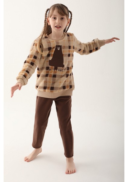 With Family Koyu Kahverengi Kız Çocuk Uzun Kol Pijama Takım