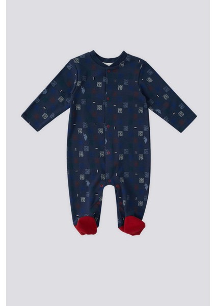 Koyu Indigo Patikli Ön Çıtçıtlı Bebek Tulum