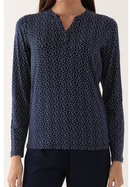 Dotted Lacivert Kadın Uzun Kol Pijama Takım fırsatları