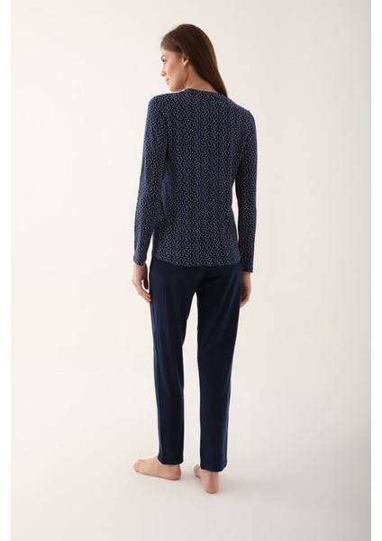 Dotted Lacivert Kadın Uzun Kol Pijama Takım indirimleri