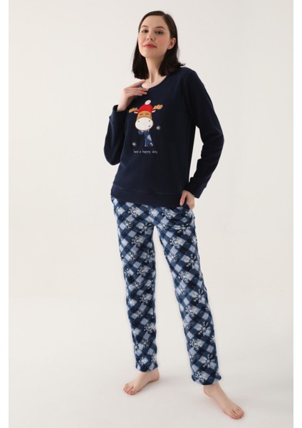 Have A Happy Day Lacivert Kadın Uzun Kol Pijama Takım