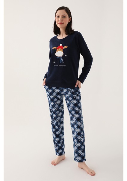 Have A Happy Day Lacivert Kadın Uzun Kol Pijama Takım