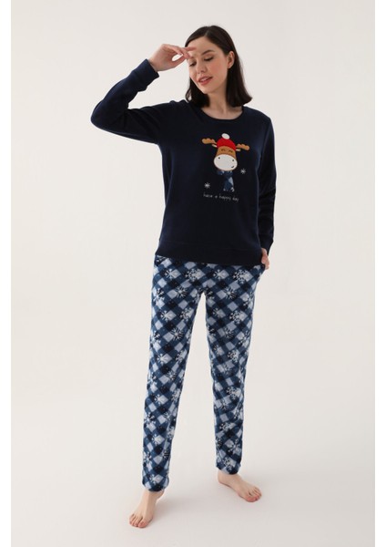 Have A Happy Day Lacivert Kadın Uzun Kol Pijama Takım