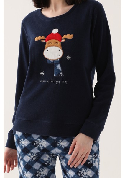 Have A Happy Day Lacivert Kadın Uzun Kol Pijama Takım