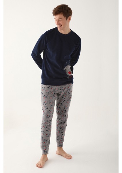 Oh Deer Lacivert Erkek Uzun Kol Pijama Takım