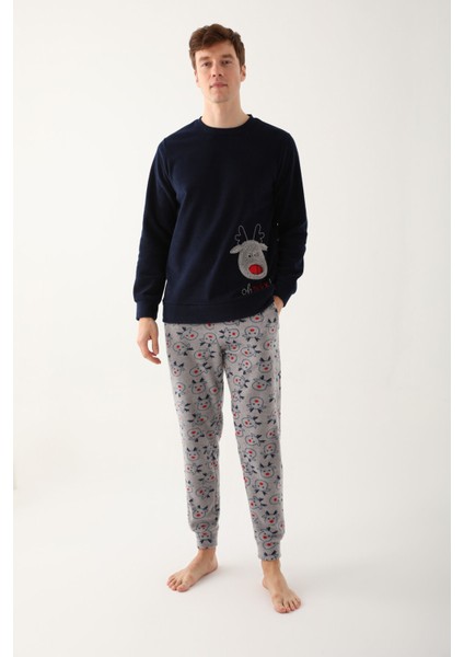 Oh Deer Lacivert Erkek Uzun Kol Pijama Takım modelleri
