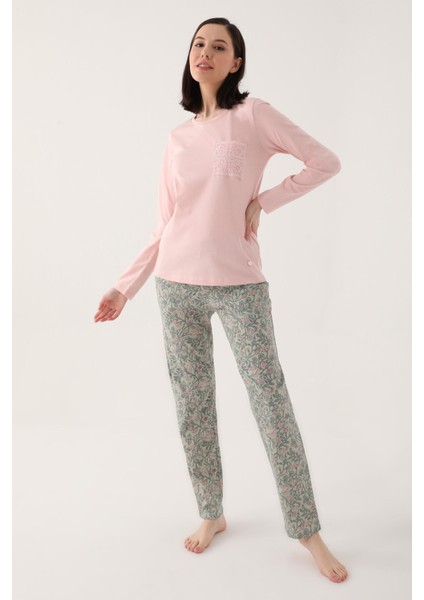 Flower Embroided Pembe Kadın Uzun Kol Pijama Takım fiyatları
