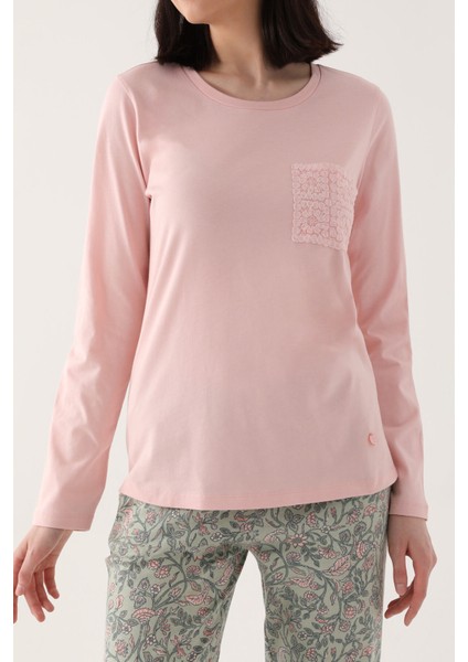 Flower Embroided Pembe Kadın Uzun Kol Pijama Takım fırsatları