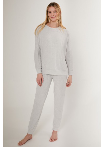 Bright Pinstripe Gri Kadın Uzun Kol Pijama Takım fiyatları
