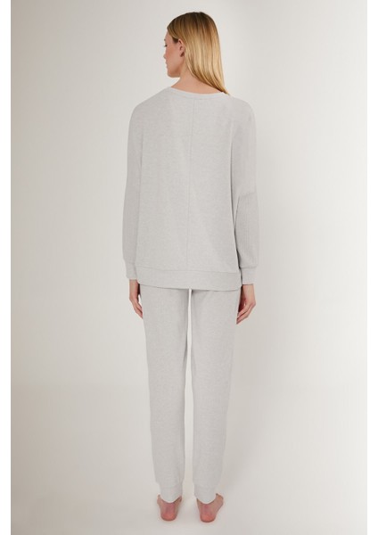 Bright Pinstripe Gri Kadın Uzun Kol Pijama Takım indirimleri