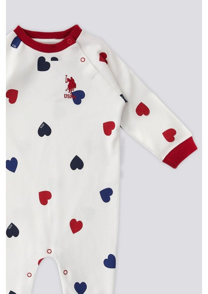 Ekru Kalp Desen Çıtçıt Yaka Bebek Tulum modelleri