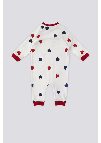 Ekru Kalp Desen Çıtçıt Yaka Bebek Tulum fırsatları