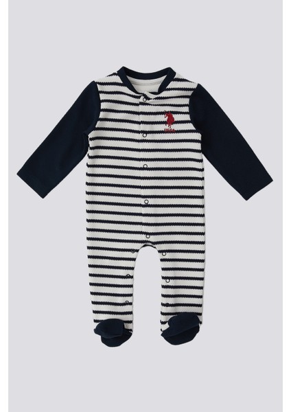 Patikli Şerit Detay Lacivert Bebek Tulum