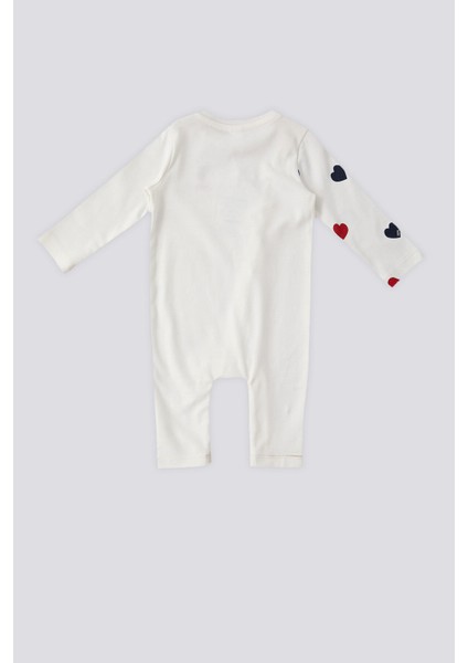 Ekru Kalp Desen Ön Çıtçıtlı Bebek Tulum