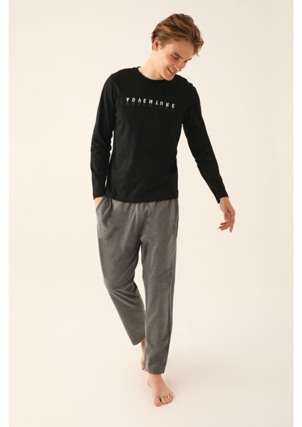 Siyah Erkek Uzun Kol Pijama Takım