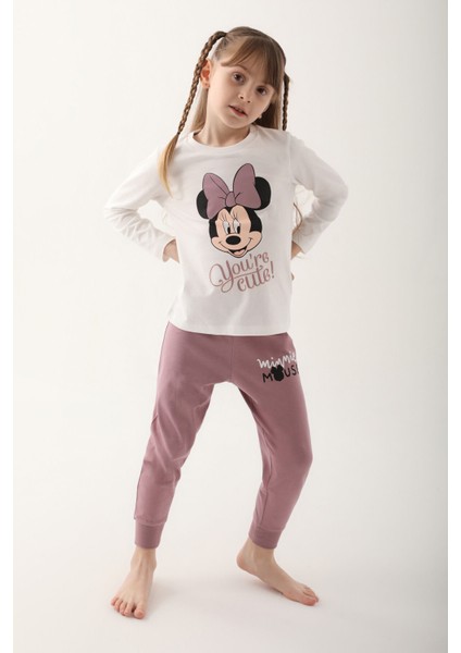 Krem Kız Çocuk Uzun Kol Pijama Takım