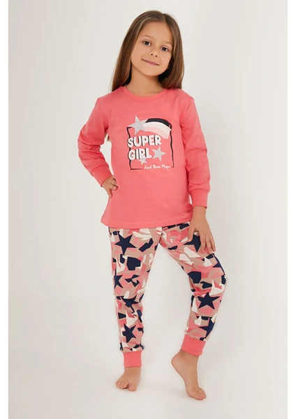 Super Girl Find Your Magic Pembe Kız Çocuk Uzun Kol Pijama Takım