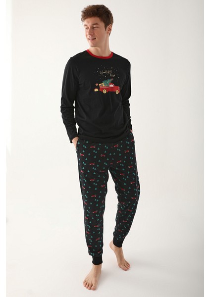Stars Siyah Erkek Uzun Kol Pijama Takım