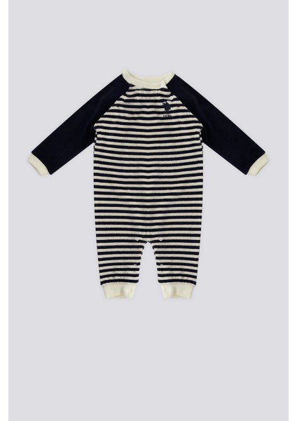 Ekru Şerit Detay Çıtçıt Yaka Bebek Tulum