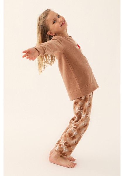 Happy Snow Kahverengi Kız Çocuk Uzun Kol Pijama Takım modelleri