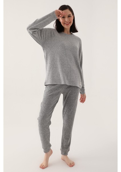Sweet Gri Kadın Uzun Kol Pijama Takım modelleri