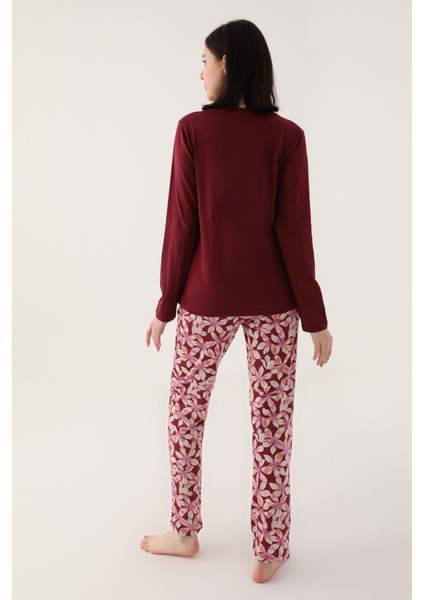 Buttoned Bordo Kadın Uzun Kol Pijama Takım indirimleri