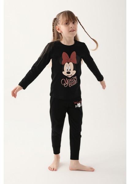 Siyah Kız Çocuk Uzun Kol Pijama Takım