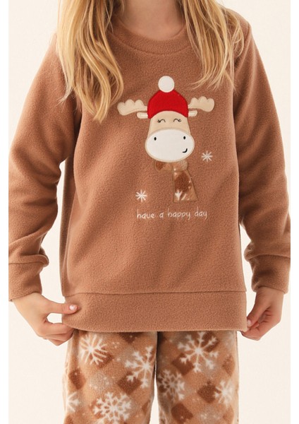 Happy Snow Kahverengi Kız Çocuk Uzun Kol Pijama Takım