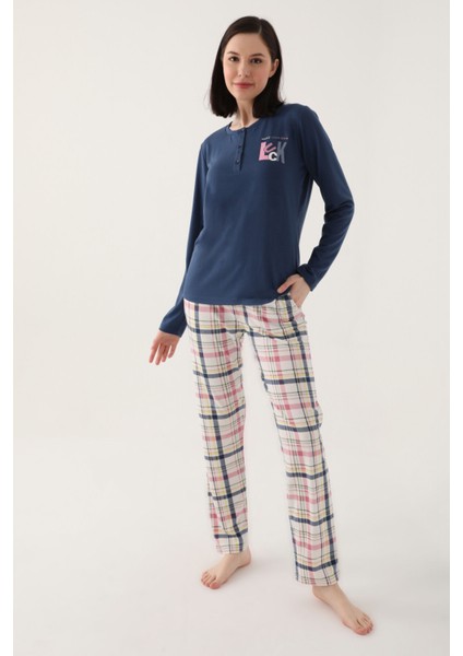Make Your Our Lacivert Kadın Uzun Kol Pijama Takım