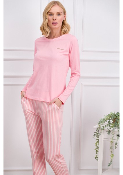 Pembe Çizgili Kadın Pijama Takımı indirimleri